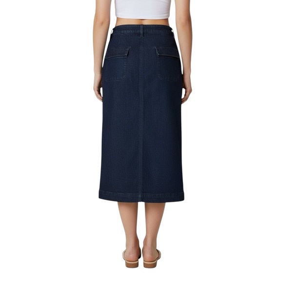 Jaeger Dark Wash Denim Button Front Midi Skirt UK 8 US Size 6 High Waist - Picture 2 of 8